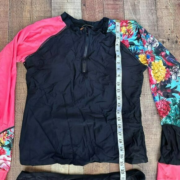 AONIHUA women's size XXL pink and black surf shirt with bikini bottom set - Picture 3 of 9